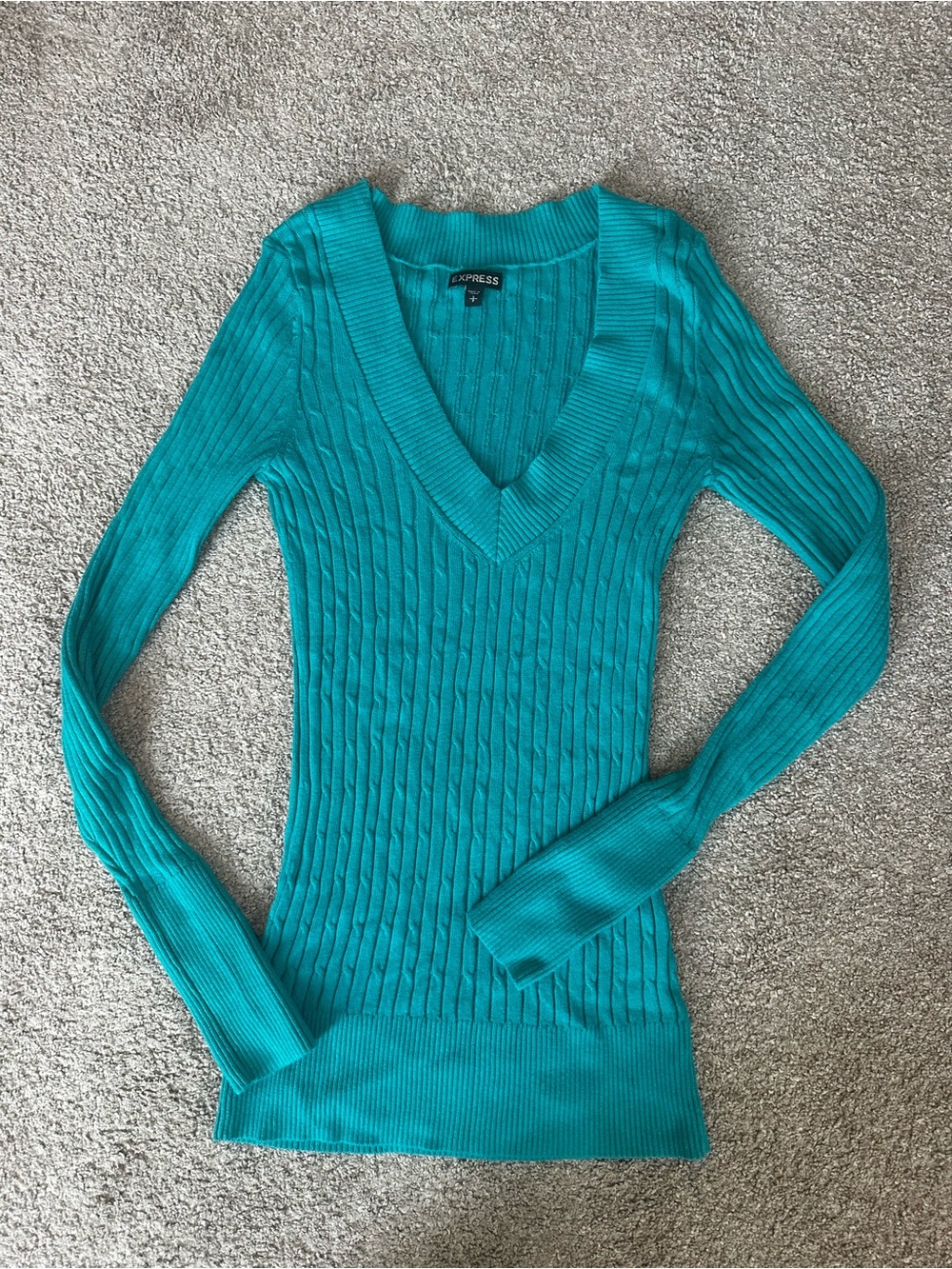 ⭐️ Express Women's Teal Cable-Knit V-Neck Sweater
